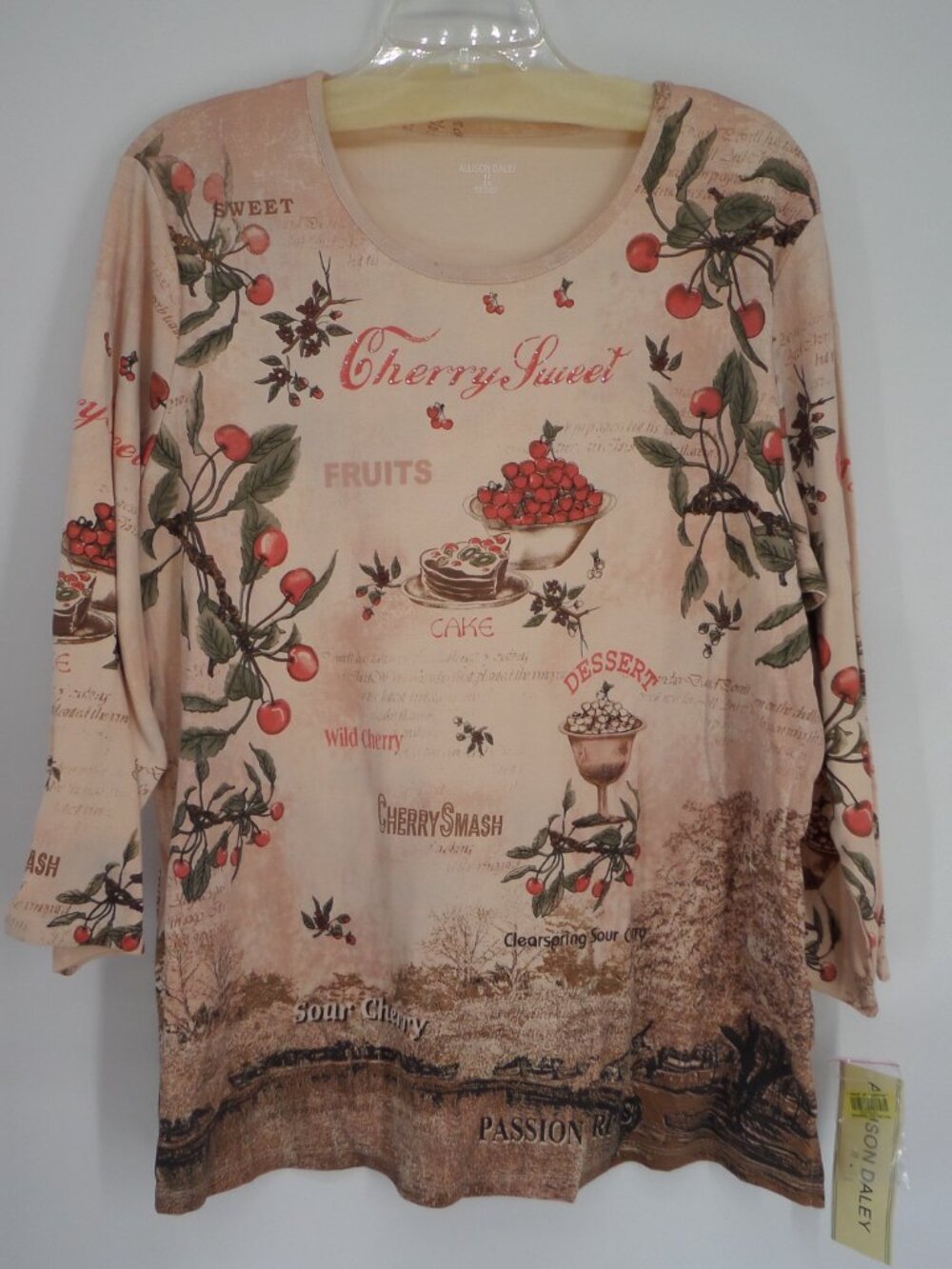 Allison Daley Women's Fall 3/4 Sleeve Blush Color Berry Print Top Size 2X NWT